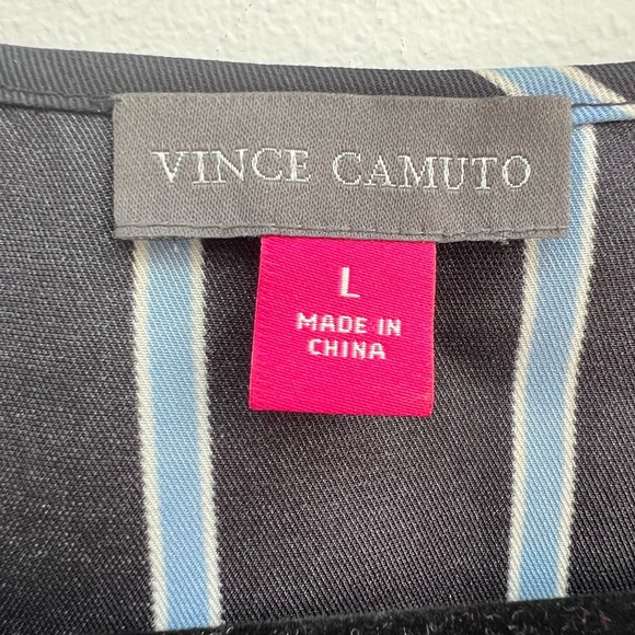 Vince Camuto sz L blue & white striped button up dress w/ short sleeves & belt - Picture 2 of 7